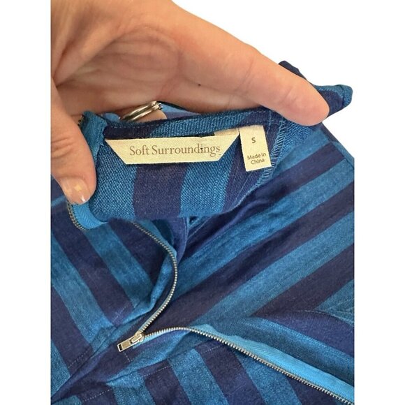 Soft Surroundings Linen Blend Tunic Blouse Small Cold Shoulder Blue Pockets - Picture 4 of 9